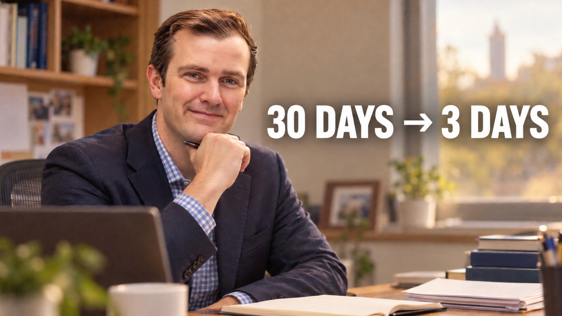 Image of IgniteData CEO Zach Taft with the caption "30 Days -> 3 Days" next to him